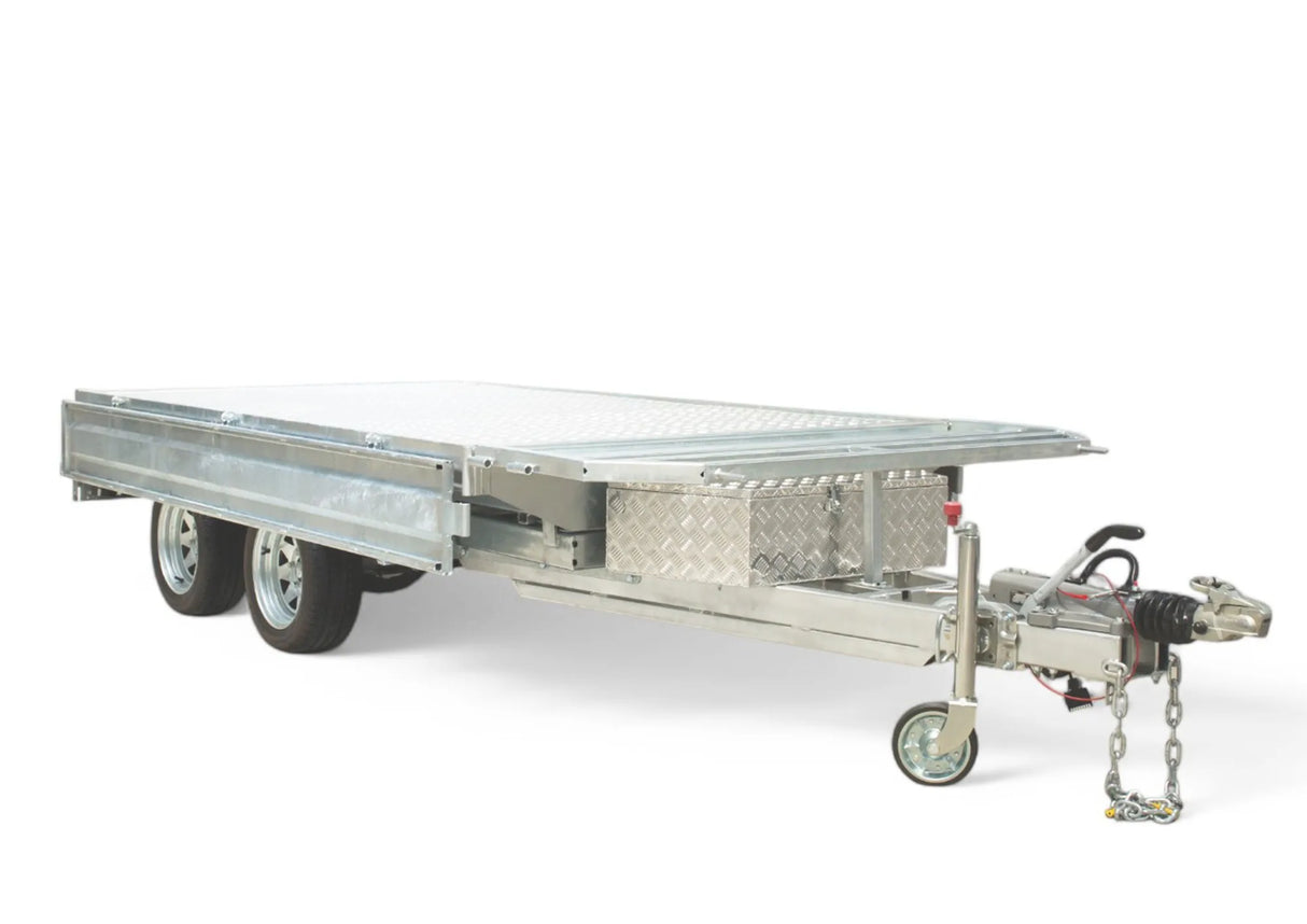 Safari Flatdeck Hydraulic Tipping 10x6 Tandem Axle Trailer 3500kg GVM Optional 1200mm Cage