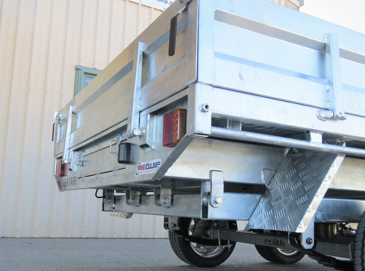 Safari Flatdeck Hydraulic Tipping 12x7 Tandem Axle Trailer 3500kg GVM Optional 1200mm Cage