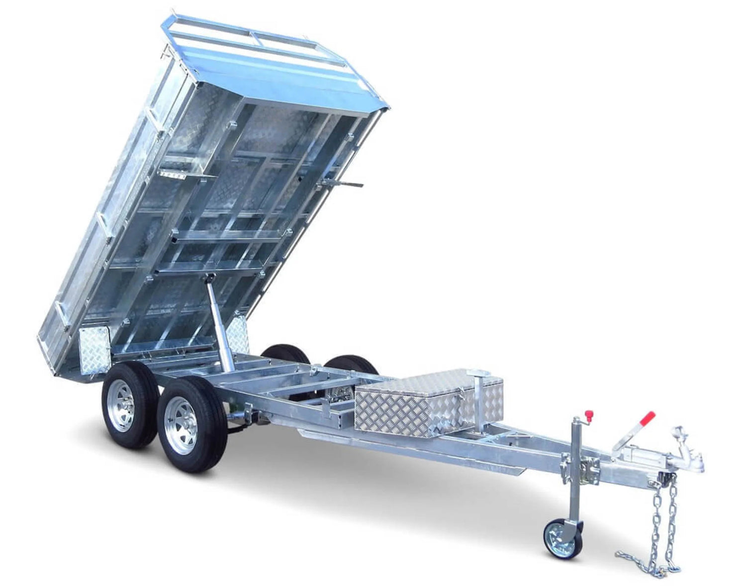 Safari Flatdeck Hydraulic Tipping 12x7 Tandem Axle Trailer 3500kg GVM Optional 1200mm Cage