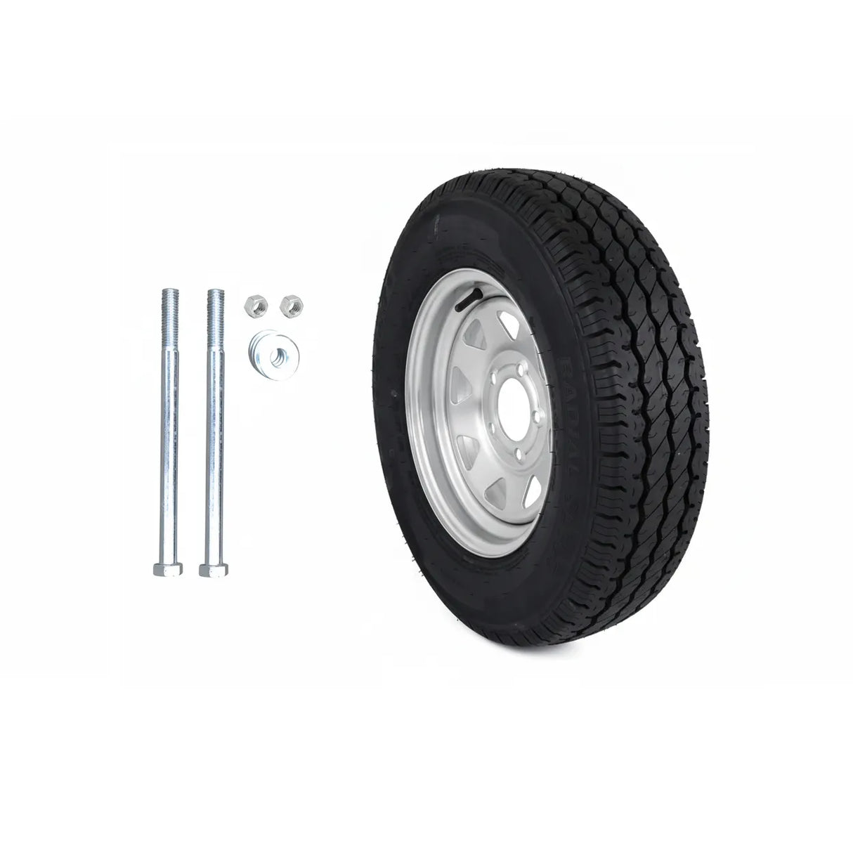 Galvanised Spare Wheel with bolts, washers and nuts | Safari Trailer NZ